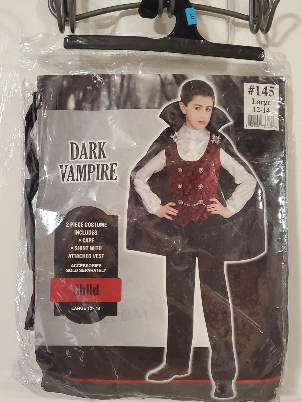 Dark Vampire Kids Costume - Burgundy Vest & Black Cape 12-14 Yrs